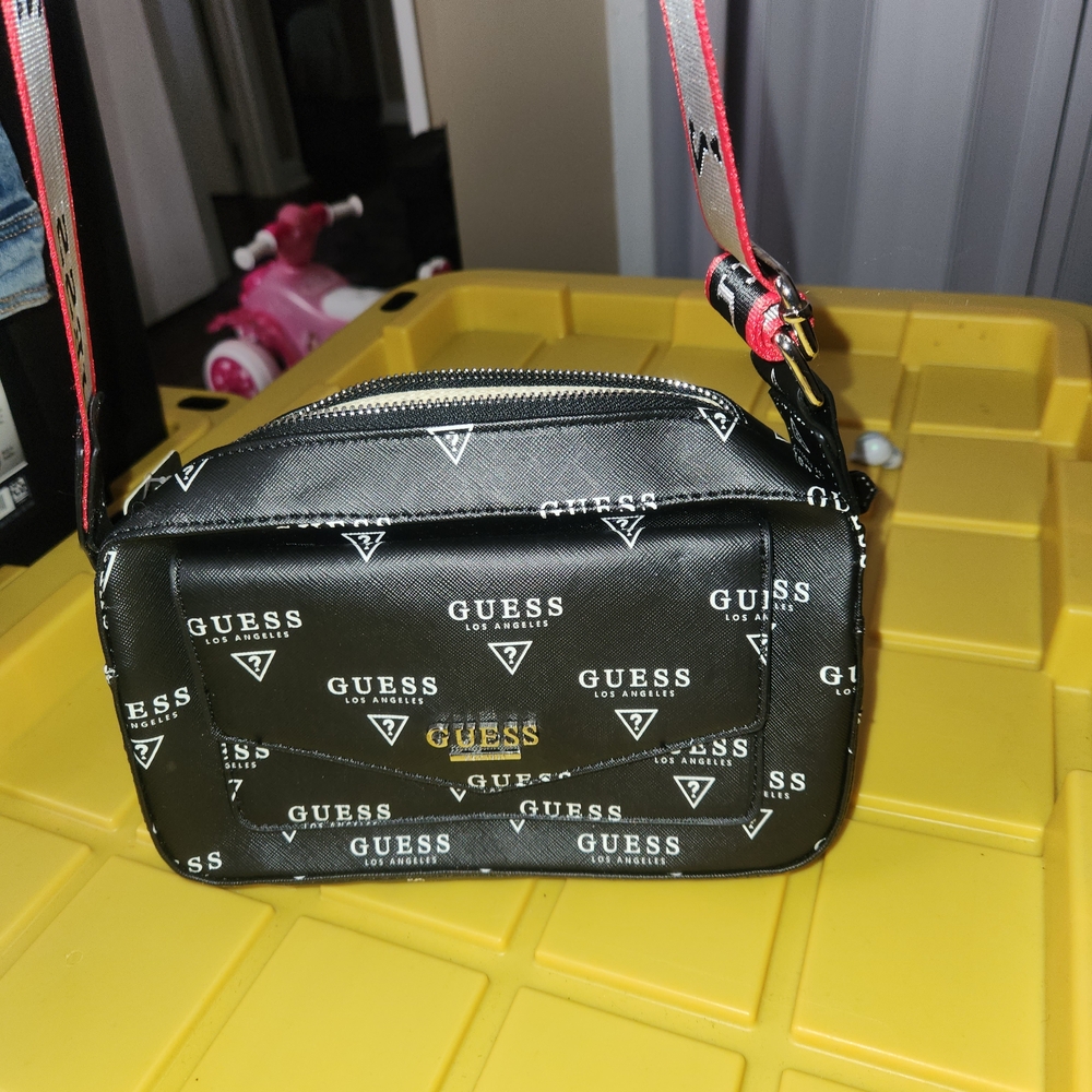 Guess Black and White Logo Bag with Red Strap